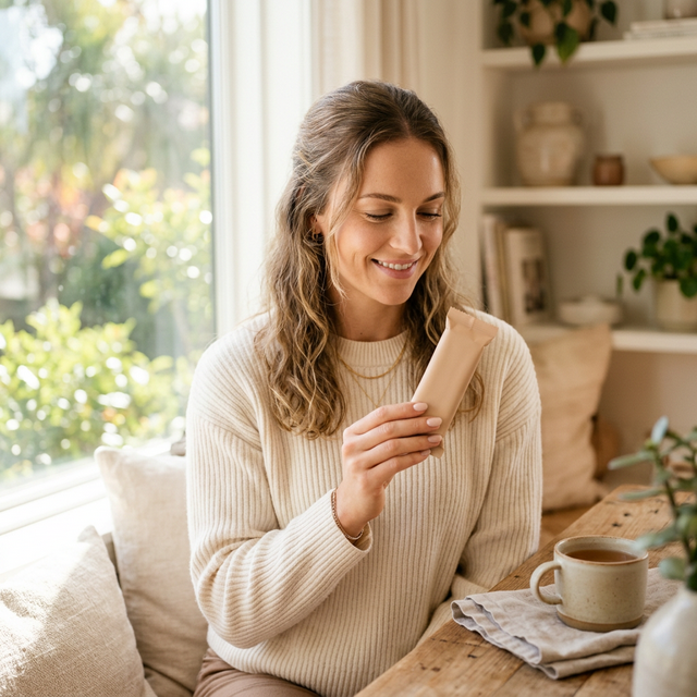 Healthy person holding David Protein Bar