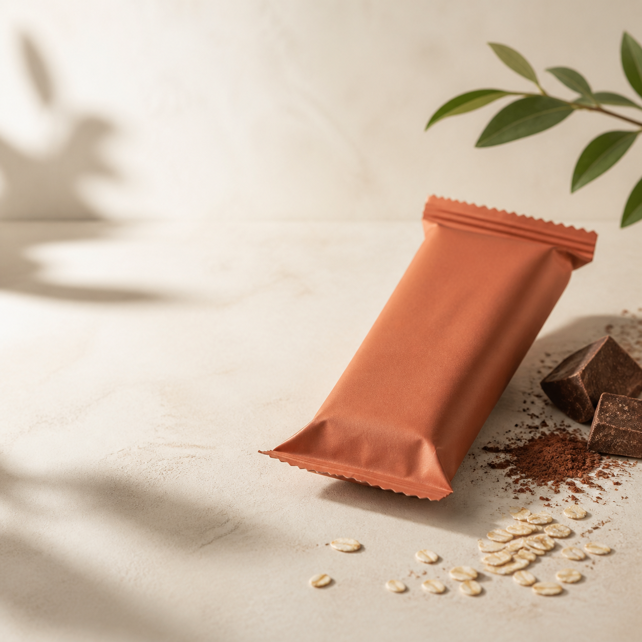 Premium protein bar on an ivory studio surface